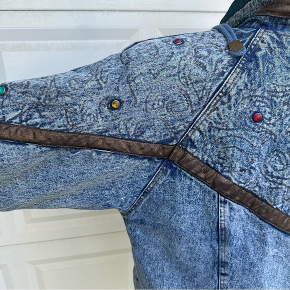 Vintage Current Seen men’s medium women’s large denim jacket bejewelled puffy - Picture 7 of 9
